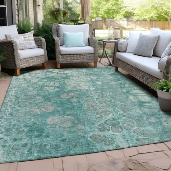 Aqua And Silver Abstract Washable Indoor Outdoor Area Rug Photo 5