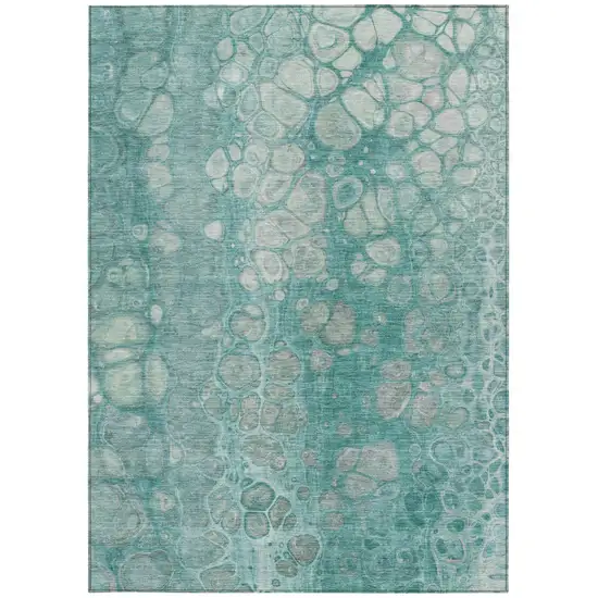 Aqua And Silver Abstract Washable Indoor Outdoor Area Rug Photo 4