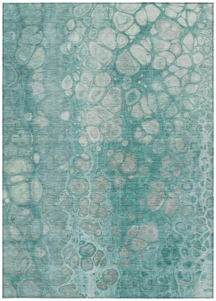 Aqua And Silver Abstract Washable Indoor Outdoor Area Rug Photo 4