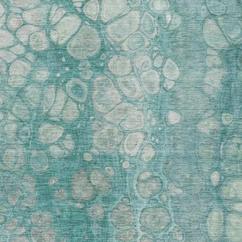 Aqua And Silver Abstract Washable Indoor Outdoor Area Rug Photo 3