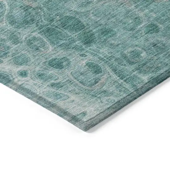 Aqua And Silver Abstract Washable Indoor Outdoor Area Rug Photo 9
