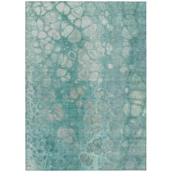 Aqua And Silver Abstract Washable Indoor Outdoor Area Rug Photo 1