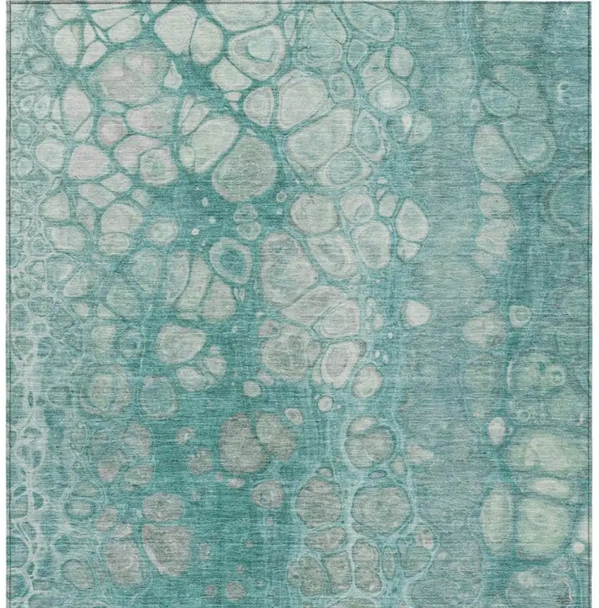 Aqua And Silver Abstract Washable Indoor Outdoor Area Rug Photo 3
