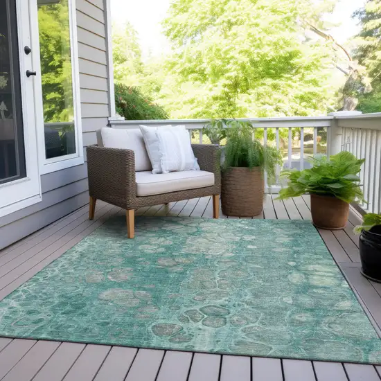 Aqua And Silver Abstract Washable Indoor Outdoor Area Rug Photo 8