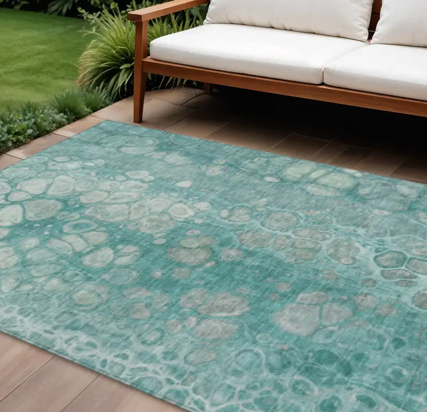 Aqua And Silver Abstract Washable Indoor Outdoor Area Rug Photo 2