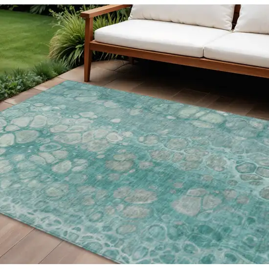 Aqua And Silver Abstract Washable Indoor Outdoor Area Rug Photo 2