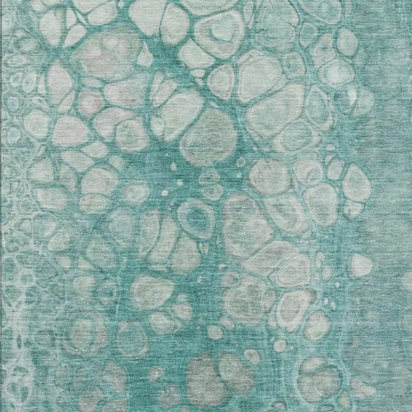 Aqua And Silver Abstract Washable Indoor Outdoor Area Rug Photo 4