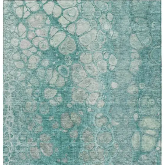 Aqua And Silver Abstract Washable Indoor Outdoor Area Rug Photo 4