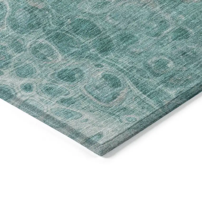 Aqua And Silver Abstract Washable Indoor Outdoor Area Rug Photo 9