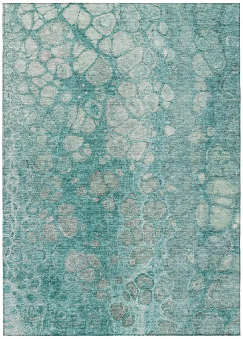 Aqua And Silver Abstract Washable Indoor Outdoor Area Rug Photo 1