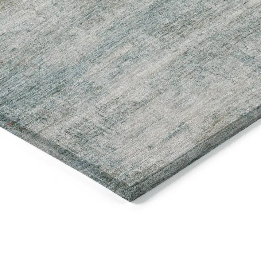 Aqua And Silver Striped Washable Indoor Outdoor Area Rug Photo 3