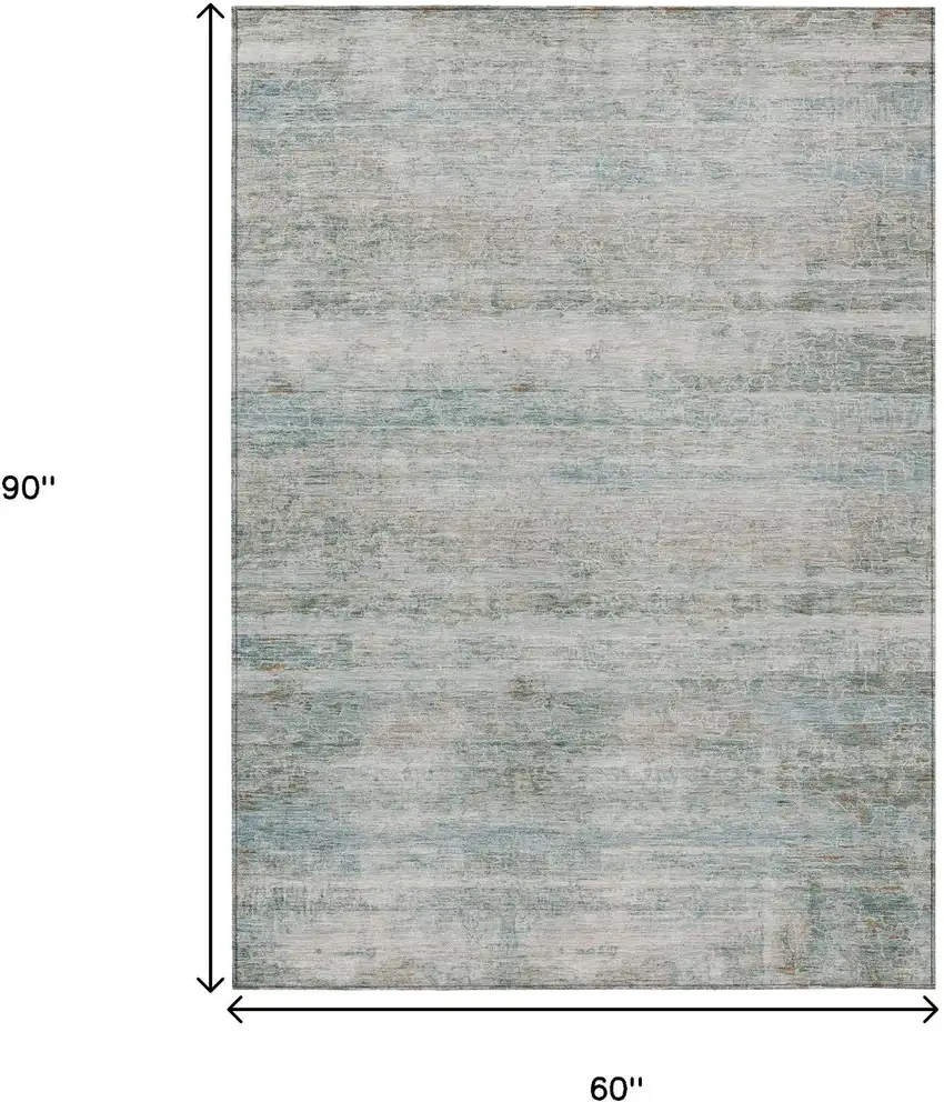 Aqua And Silver Striped Washable Indoor Outdoor Area Rug Photo 8