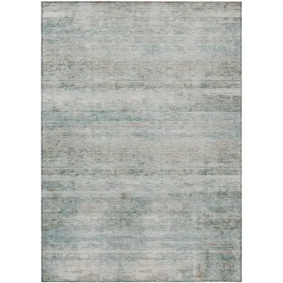 Aqua And Silver Striped Washable Indoor Outdoor Area Rug Photo 1