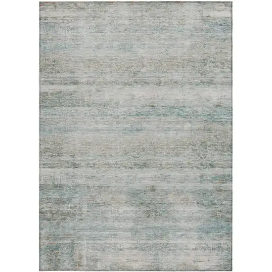 Aqua And Silver Striped Washable Indoor Outdoor Area Rug Photo 3