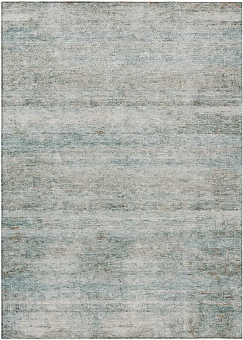 Aqua And Silver Striped Washable Indoor Outdoor Area Rug Photo 1