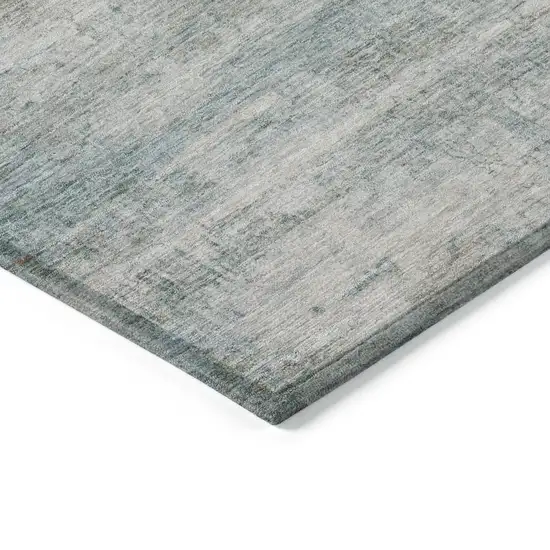 Aqua And Silver Striped Washable Indoor Outdoor Area Rug Photo 4