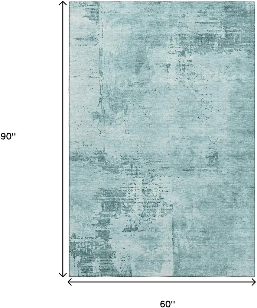 Aqua And Sky Blue Abstract Washable Area Rug With UV Protection Photo 9
