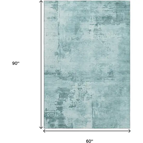 Aqua And Sky Blue Abstract Washable Area Rug With UV Protection Photo 9