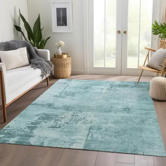 Aqua And Sky Blue Abstract Washable Area Rug With UV Protection Photo 5