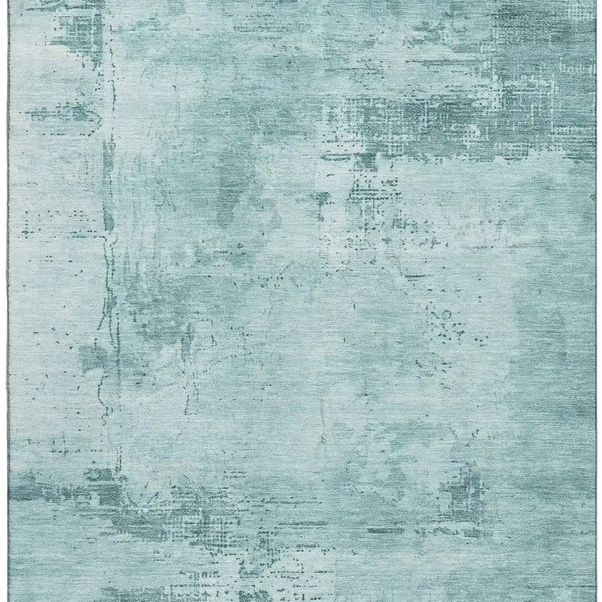 Aqua And Sky Blue Abstract Washable Area Rug With UV Protection Photo 3
