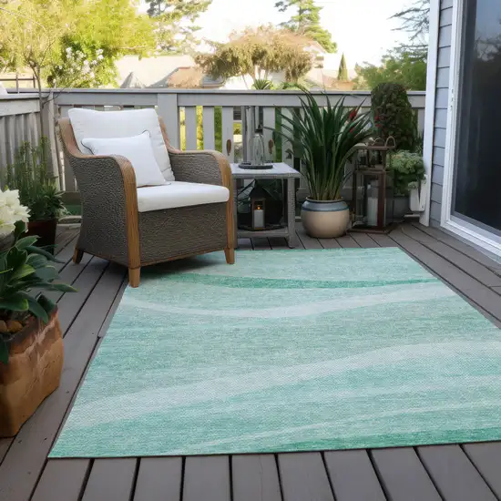 Aqua And Sky Blue Abstract Washable Indoor Outdoor Area Rug Photo 9