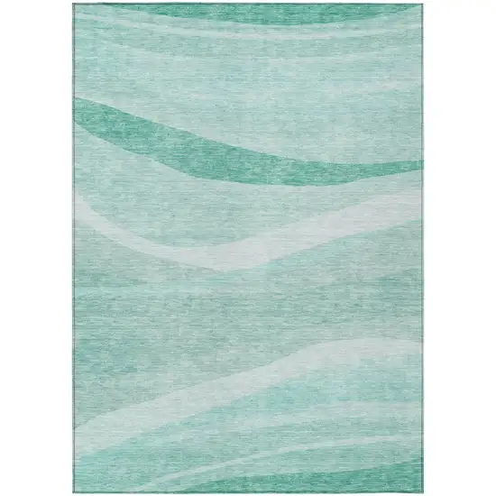 Aqua And Sky Blue Abstract Washable Indoor Outdoor Area Rug Photo 2
