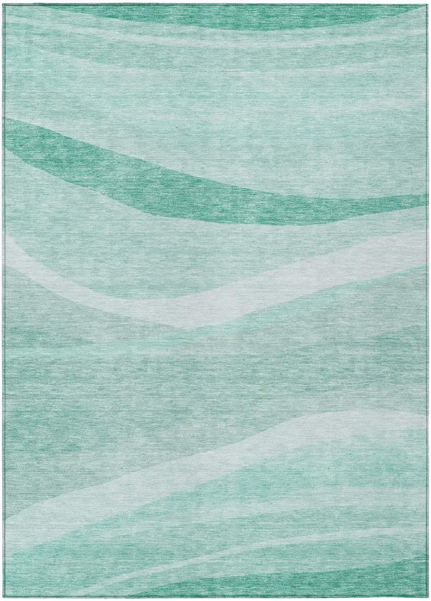 Aqua And Sky Blue Abstract Washable Indoor Outdoor Area Rug Photo 2