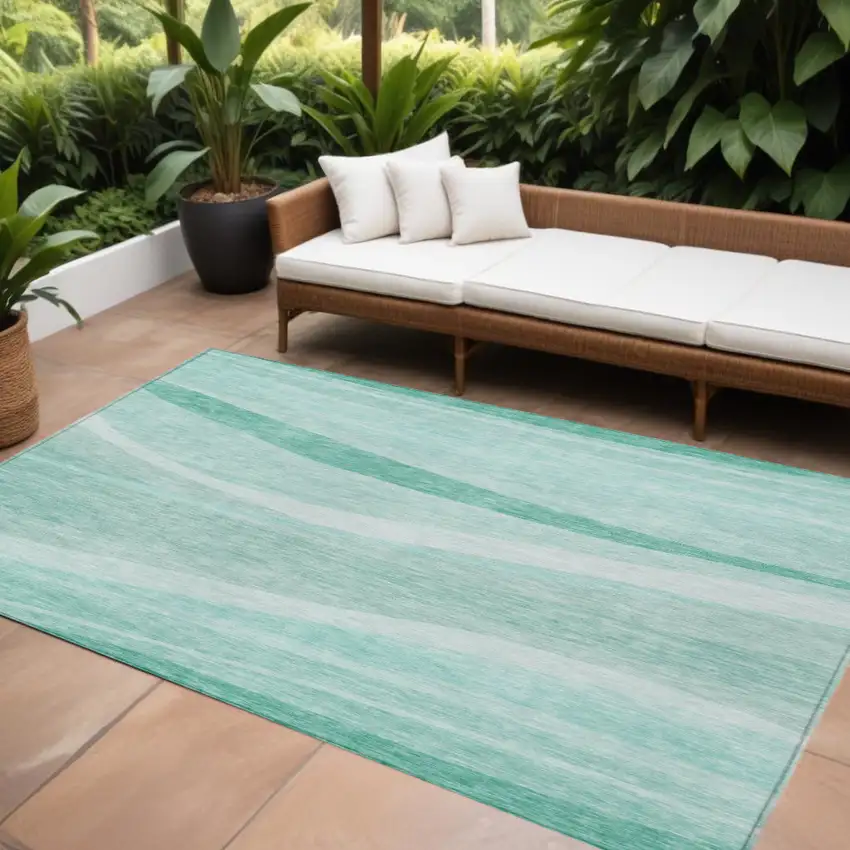 Aqua And Sky Blue Abstract Washable Indoor Outdoor Area Rug Photo 1