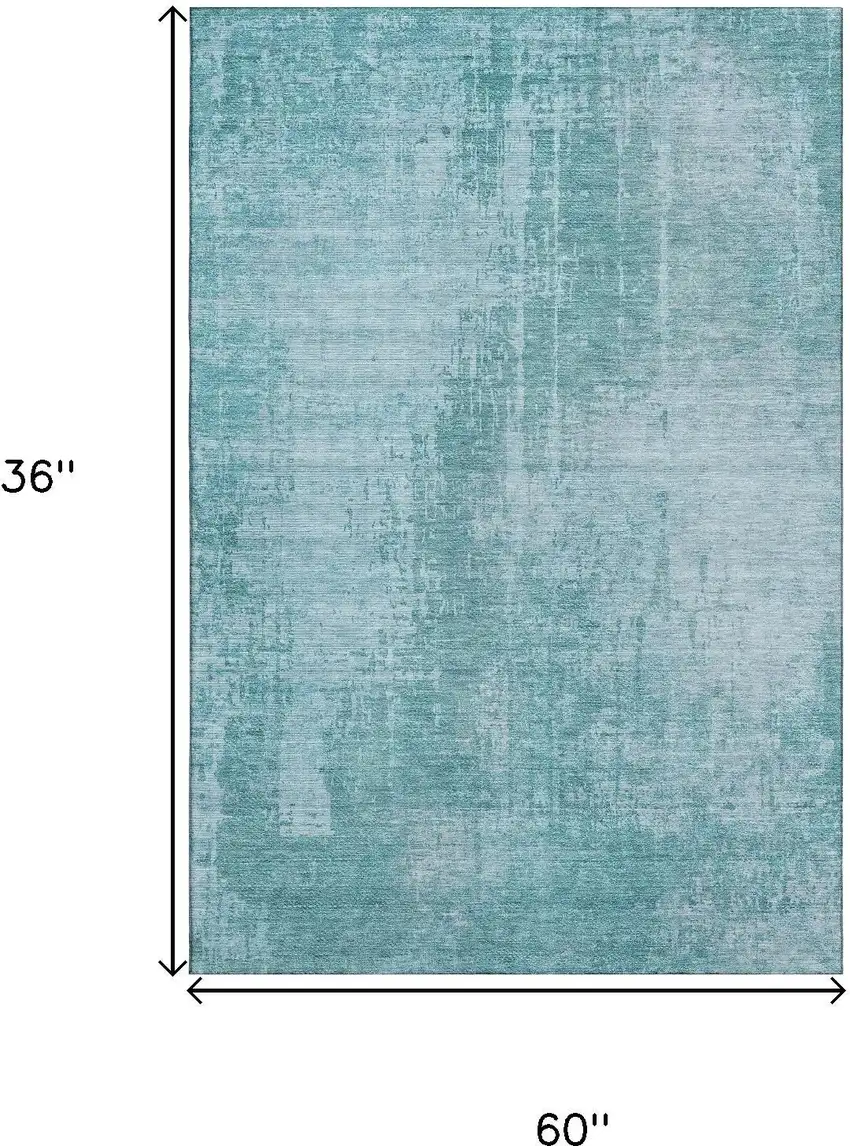 Aqua And Teal Abstract Washable Area Rug With UV Protection Photo 3