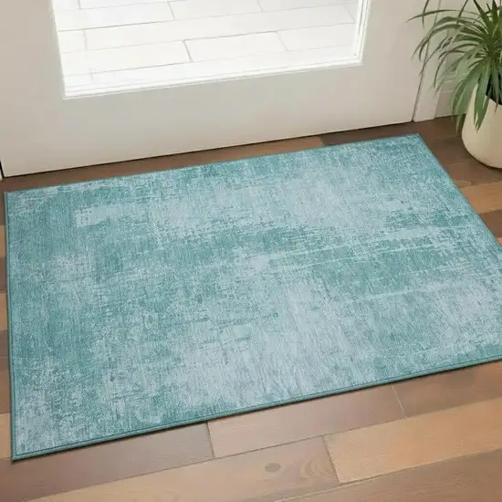 Aqua And Teal Abstract Washable Area Rug With UV Protection Photo 1