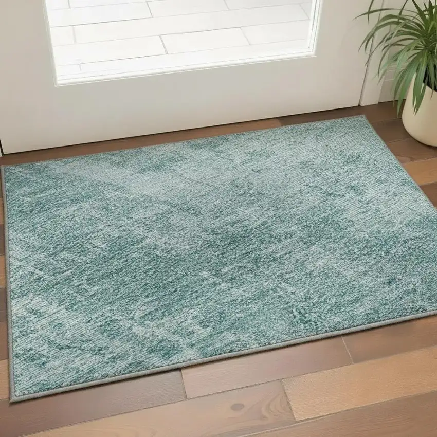 Aqua And Teal Abstract Washable Area Rug With UV Protection Photo 2
