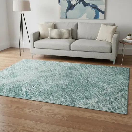 Aqua And Teal Abstract Washable Area Rug With UV Protection Photo 2