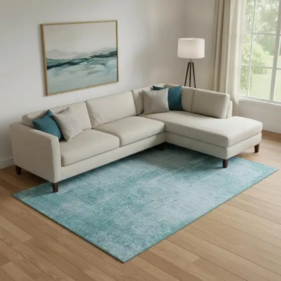 Aqua And Teal Abstract Washable Area Rug With UV Protection Photo 1