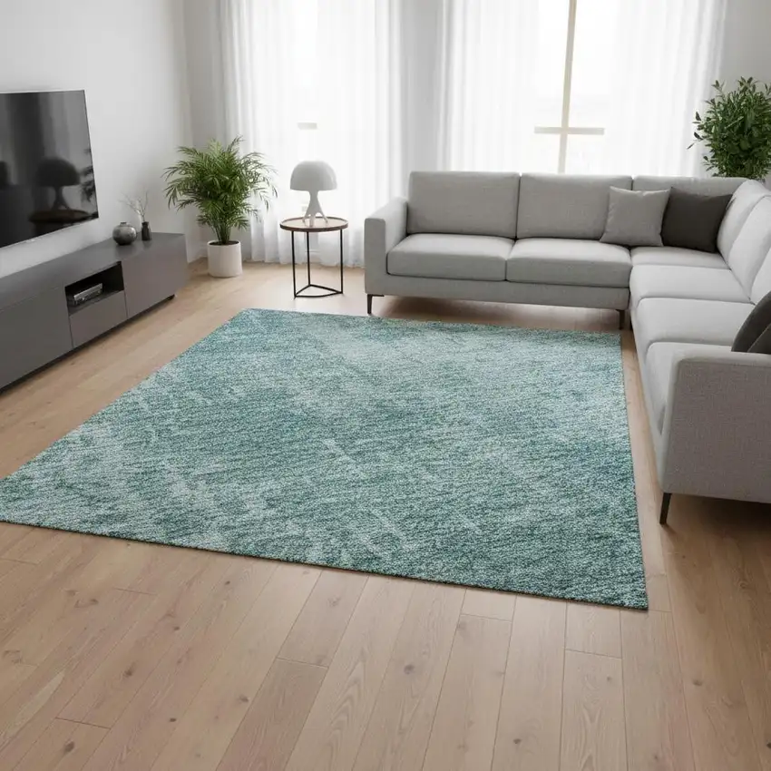 Aqua And Teal Abstract Washable Area Rug With UV Protection Photo 2