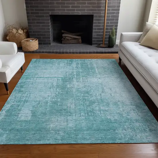 Aqua And Teal Abstract Washable Area Rug With UV Protection Photo 5