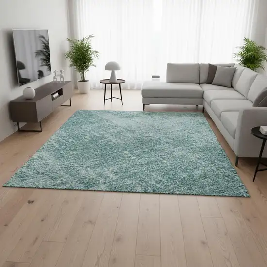 Aqua And Teal Abstract Washable Area Rug With UV Protection Photo 2