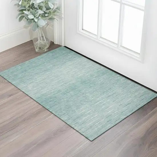 Aqua And Teal Abstract Washable Area Rug With UV Protection Photo 1