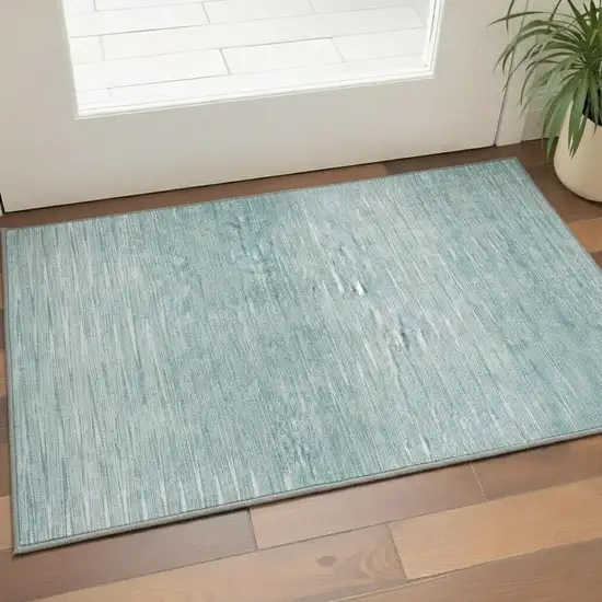 Aqua And Teal Abstract Washable Area Rug With UV Protection Photo 2