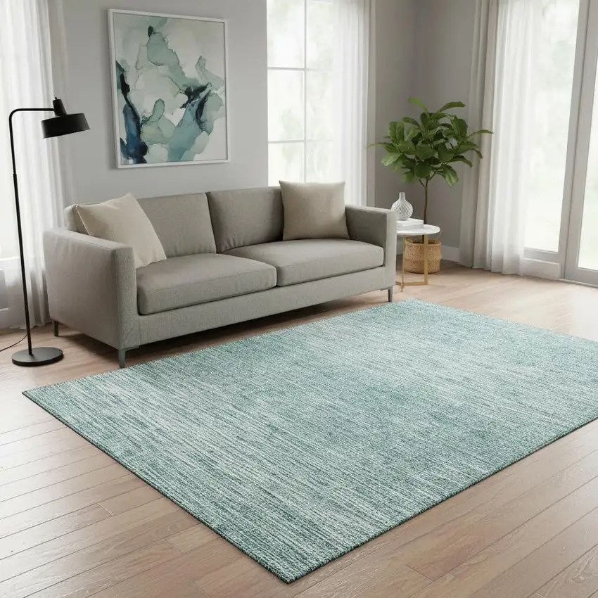 Aqua And Teal Abstract Washable Area Rug With UV Protection Photo 2