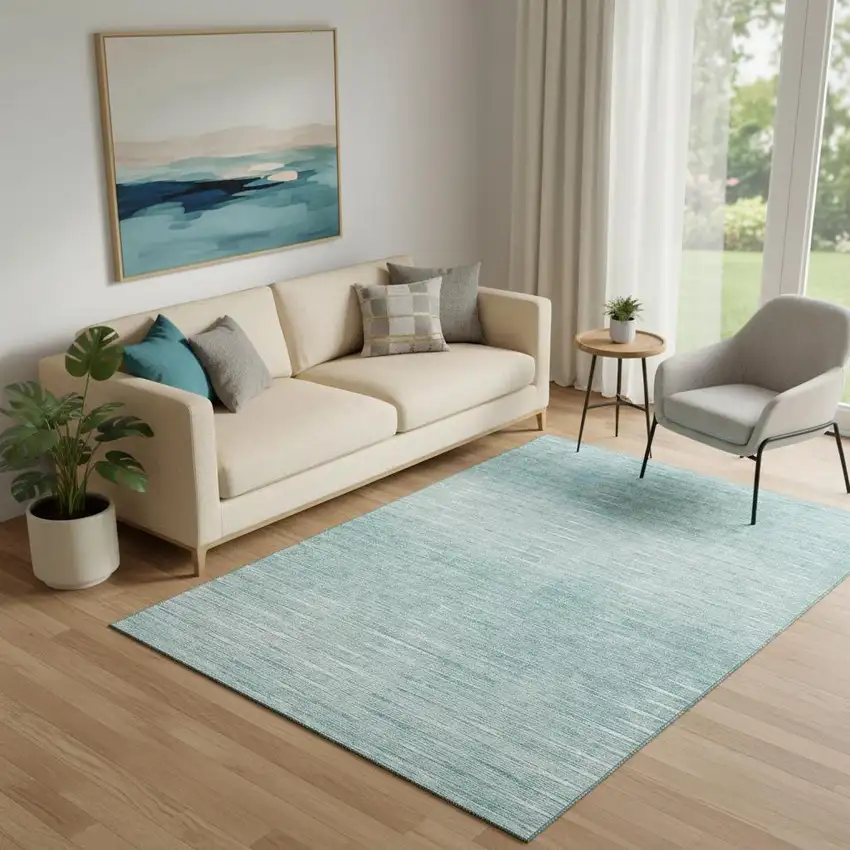 Aqua And Teal Abstract Washable Area Rug With UV Protection Photo 1