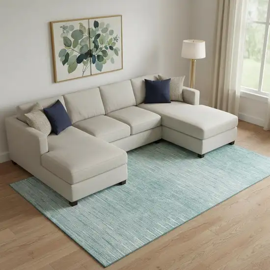 Aqua And Teal Abstract Washable Area Rug With UV Protection Photo 1