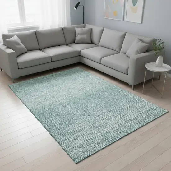 Aqua And Teal Abstract Washable Area Rug With UV Protection Photo 2