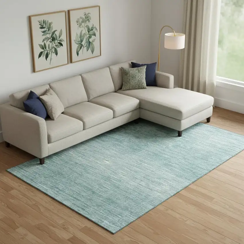 Aqua And Teal Abstract Washable Area Rug With UV Protection Photo 1