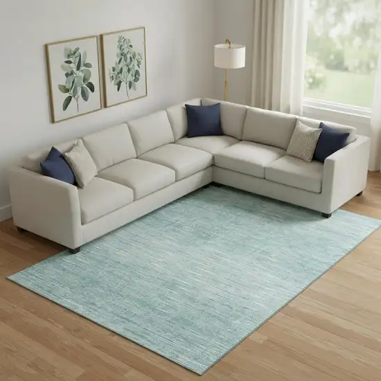 Aqua And Teal Abstract Washable Area Rug With UV Protection Photo 1