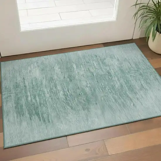 Aqua And Teal Abstract Washable Area Rug With UV Protection Photo 1