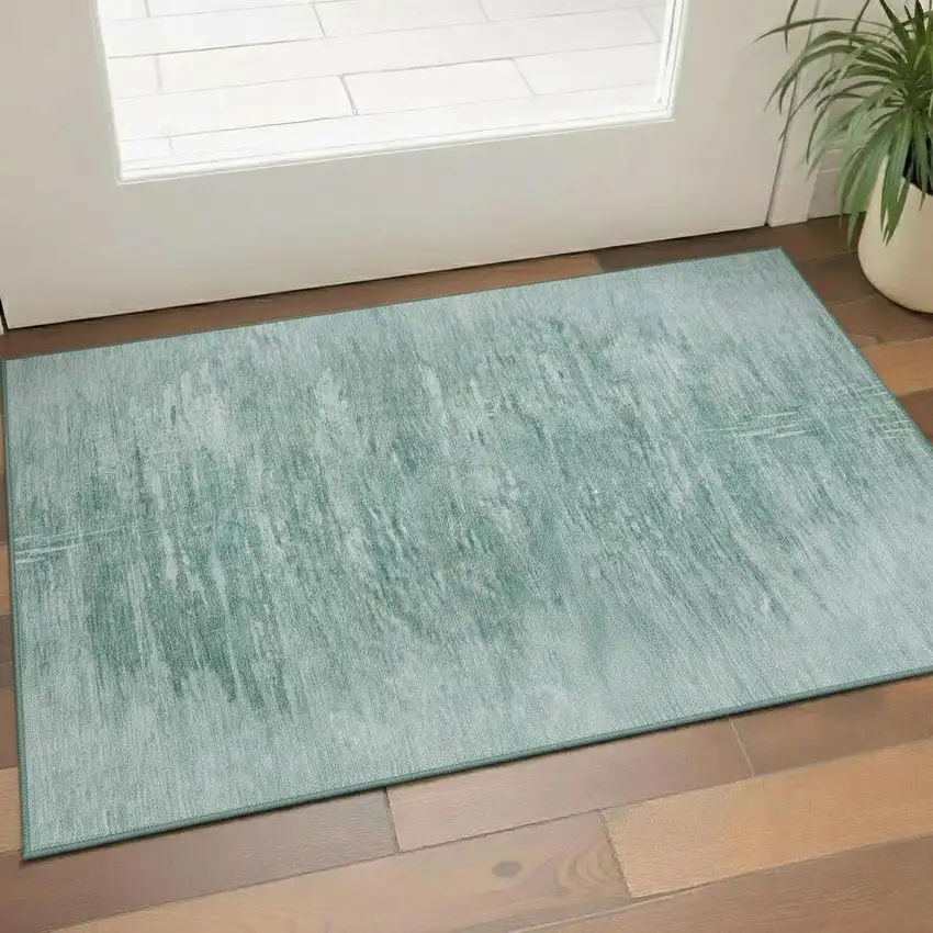 Aqua And Teal Abstract Washable Area Rug With UV Protection Photo 1