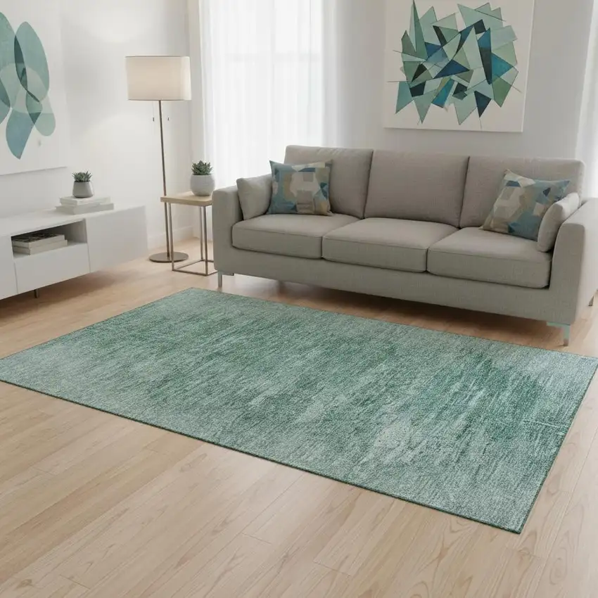 Aqua And Teal Abstract Washable Area Rug With UV Protection Photo 2
