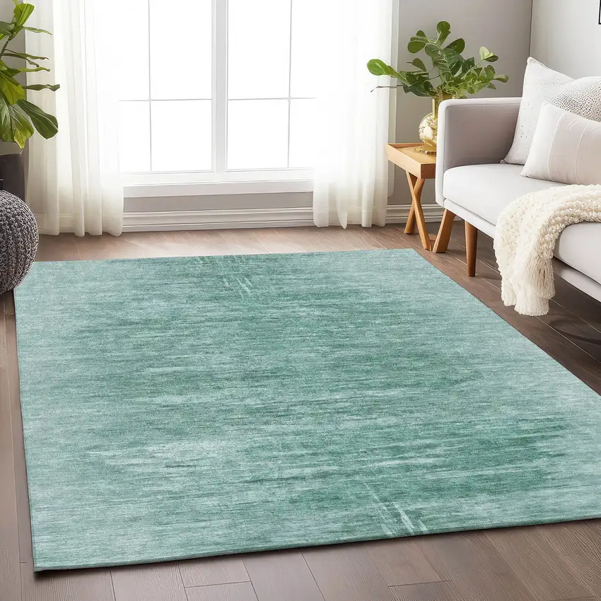 Aqua And Teal Abstract Washable Area Rug With UV Protection Photo 5