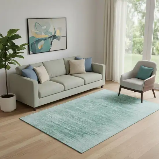 Aqua And Teal Abstract Washable Area Rug With UV Protection Photo 1
