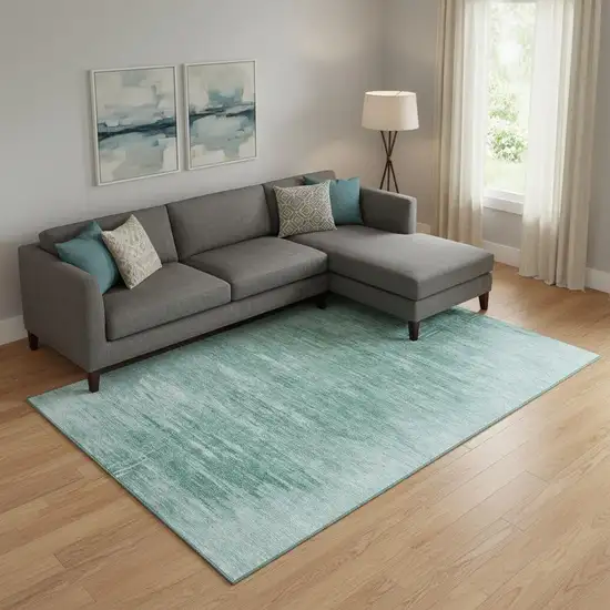 Aqua And Teal Abstract Washable Area Rug With UV Protection Photo 1